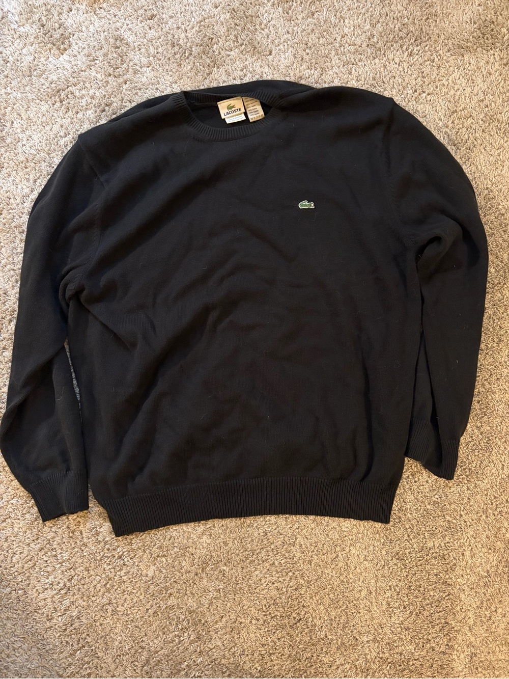Lacoste Black Crewneck Sweater with Green Crocodile Logo
